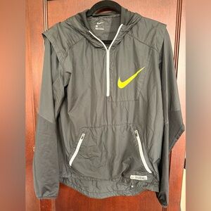 Nike Football Hooded Half Zip Nylon Pullover, Warm Fleece Lined Kangaroo Pockets